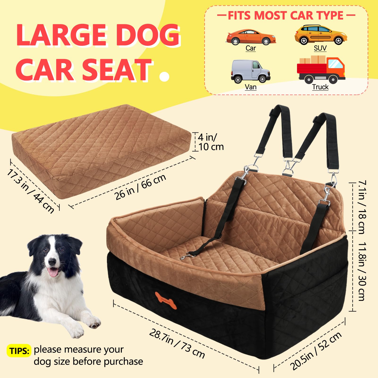 PetsHome dog car seat detachable cover machine washable for easy cleaning.