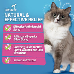 PetSilver cat face image demonstrates safe, gentle skin care for sensitive areas.