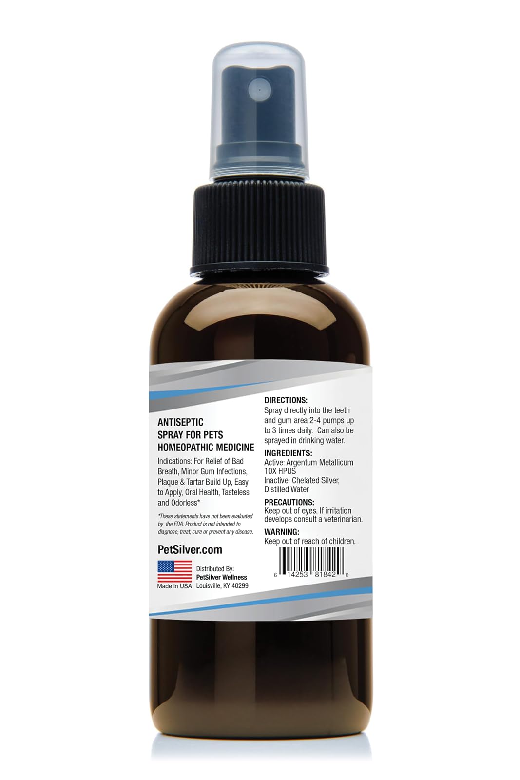 PetSilver daily-use spray supports regular pet dental care routines.