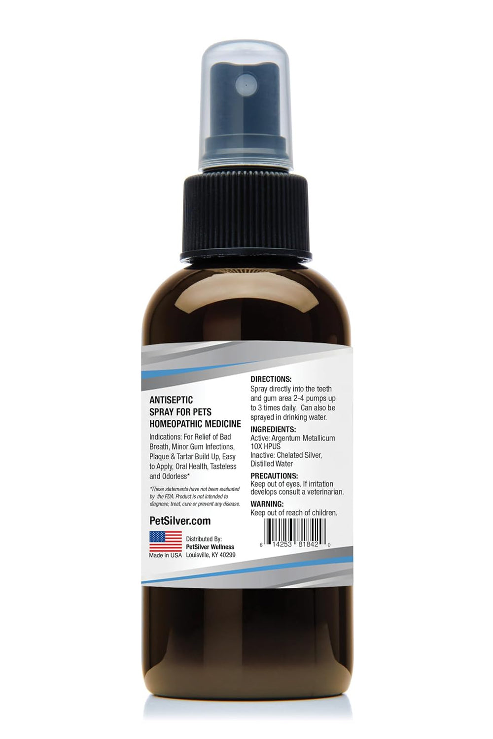 PetSilver daily-use spray supports regular pet dental care routines.