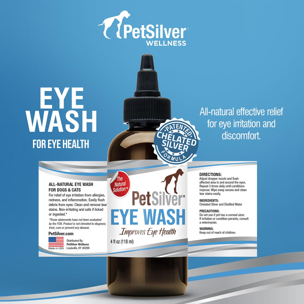 PetSilver Eye Drops packaging label with simple instructions.