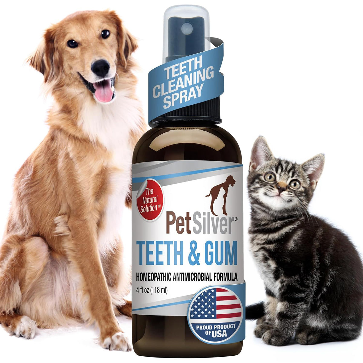 PetSilver Teeth & Gum Spray bottle for at-home dental care and fresh breath.