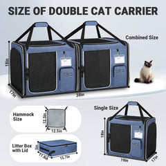 Petskd 2-in-1 double cat carrier side view showing modular design for flexibility