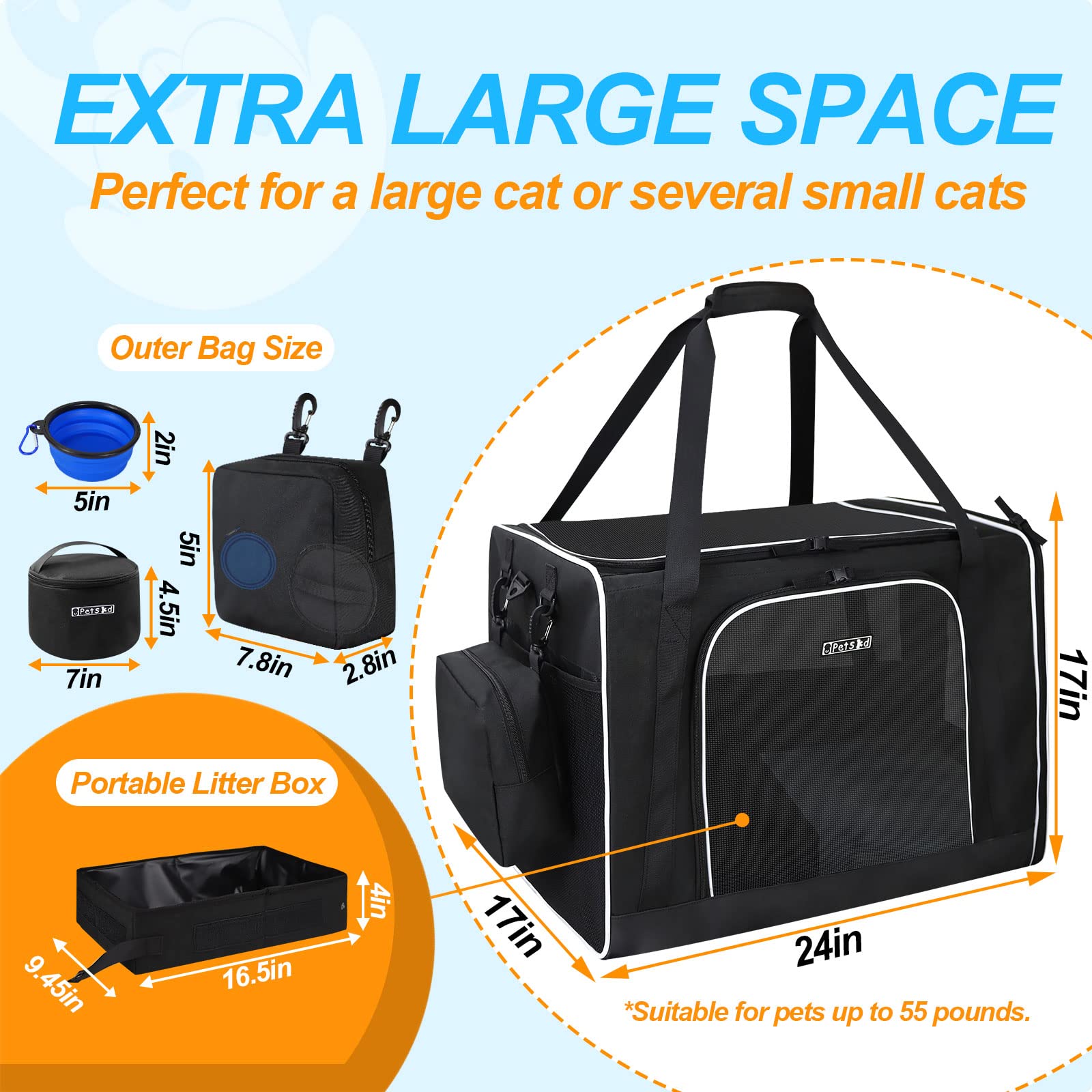 Petskd car-travel cat carrier with seat anchors for secure in-vehicle setup.