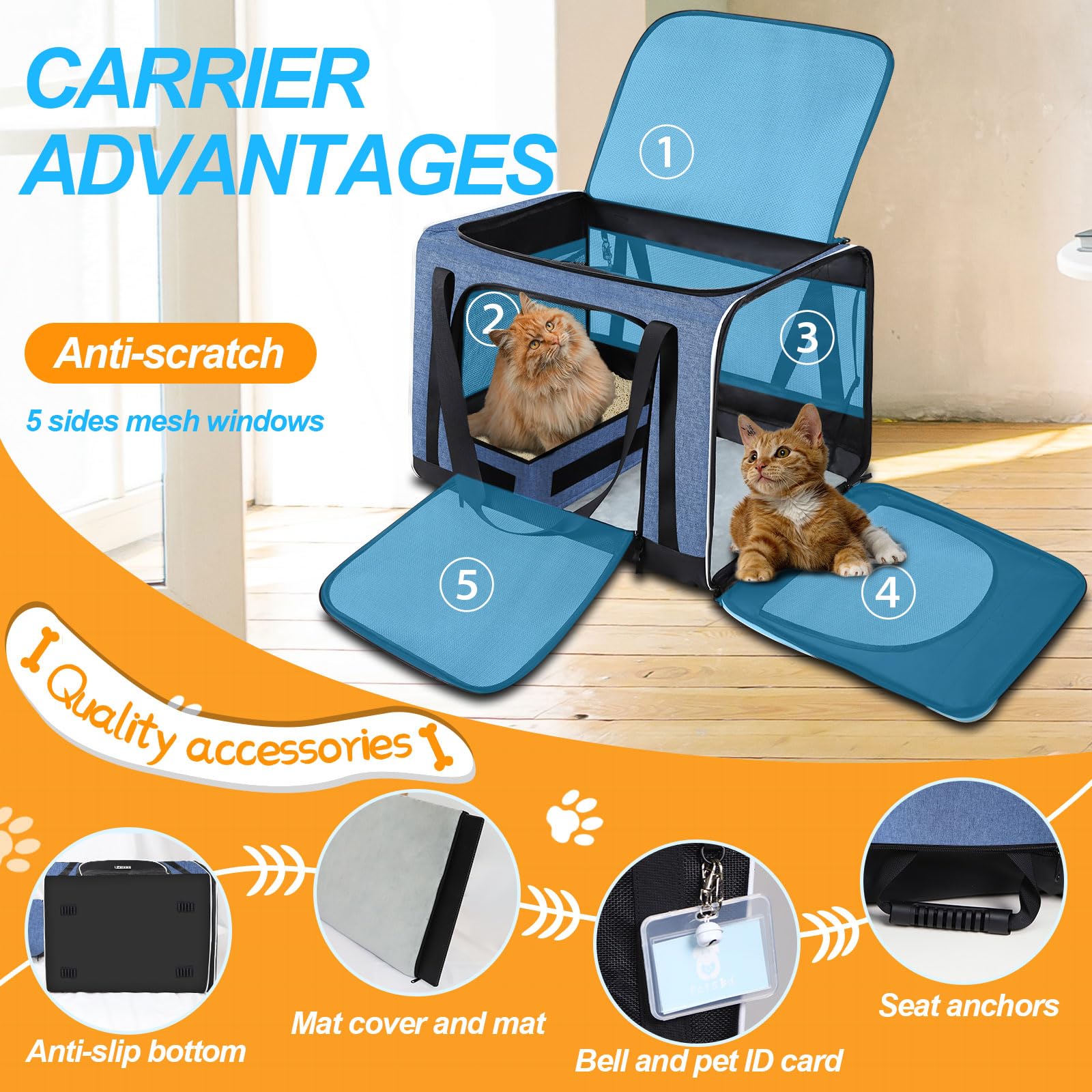 Petskd cat carrier folded storage pocket for compact organization
