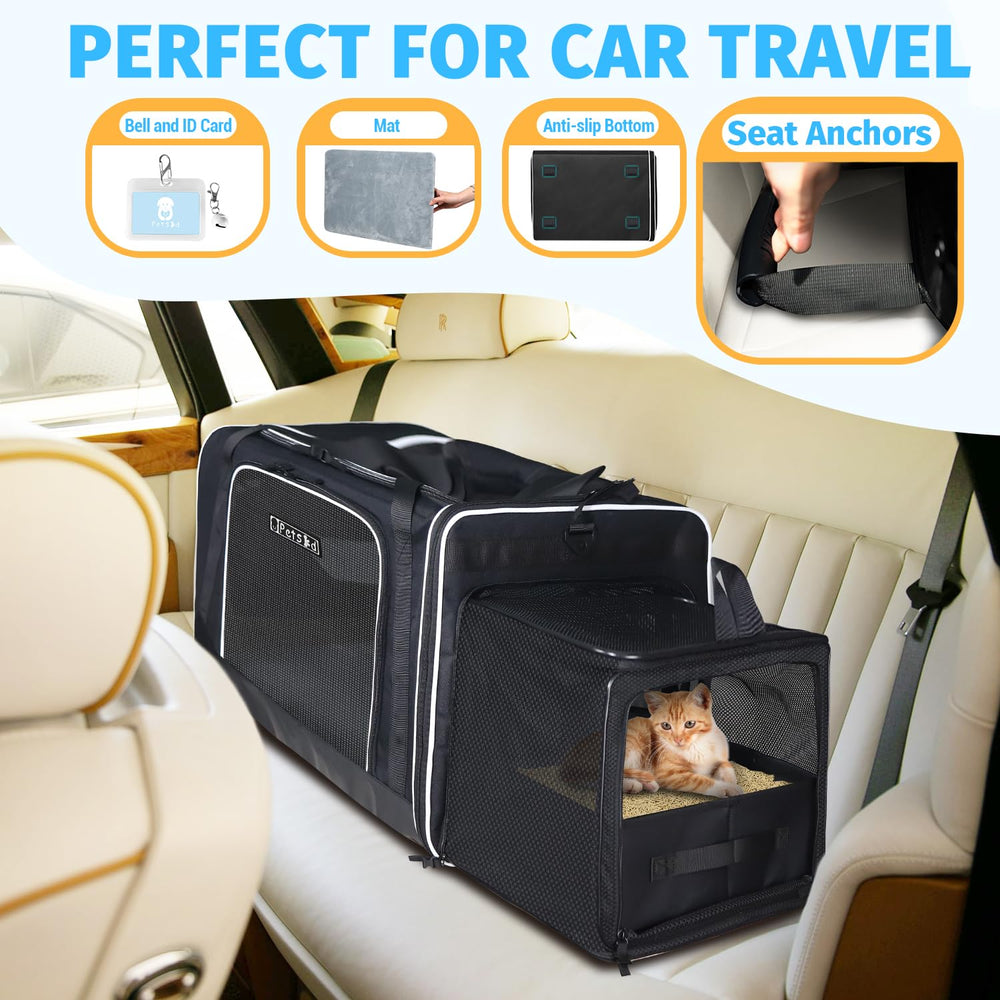 Petskd cat carrier with litter box and collapsible bowl for trips