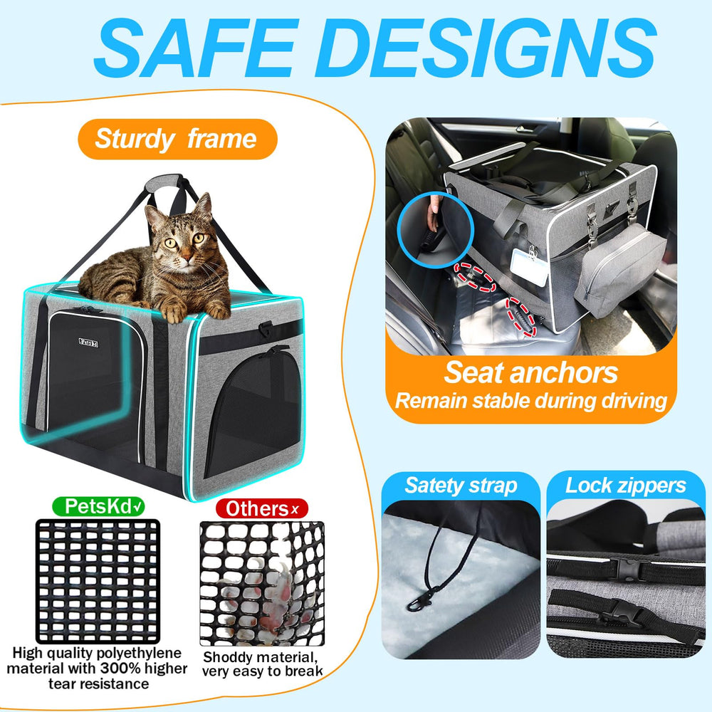 Petskd safety zipper feature locks to prevent pet from opening carrier