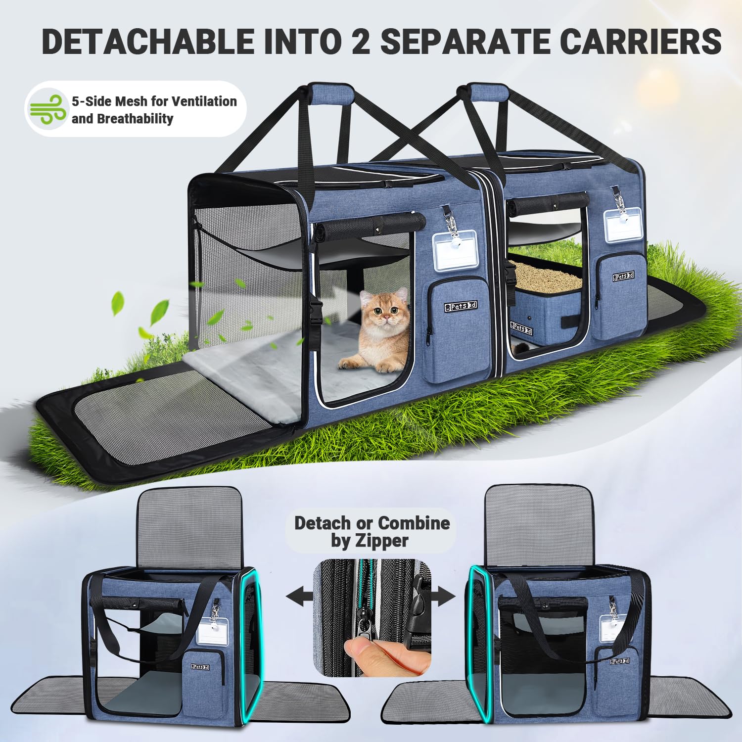 Petskd foldable litter box integrated between compartments for on-the-go bathroom