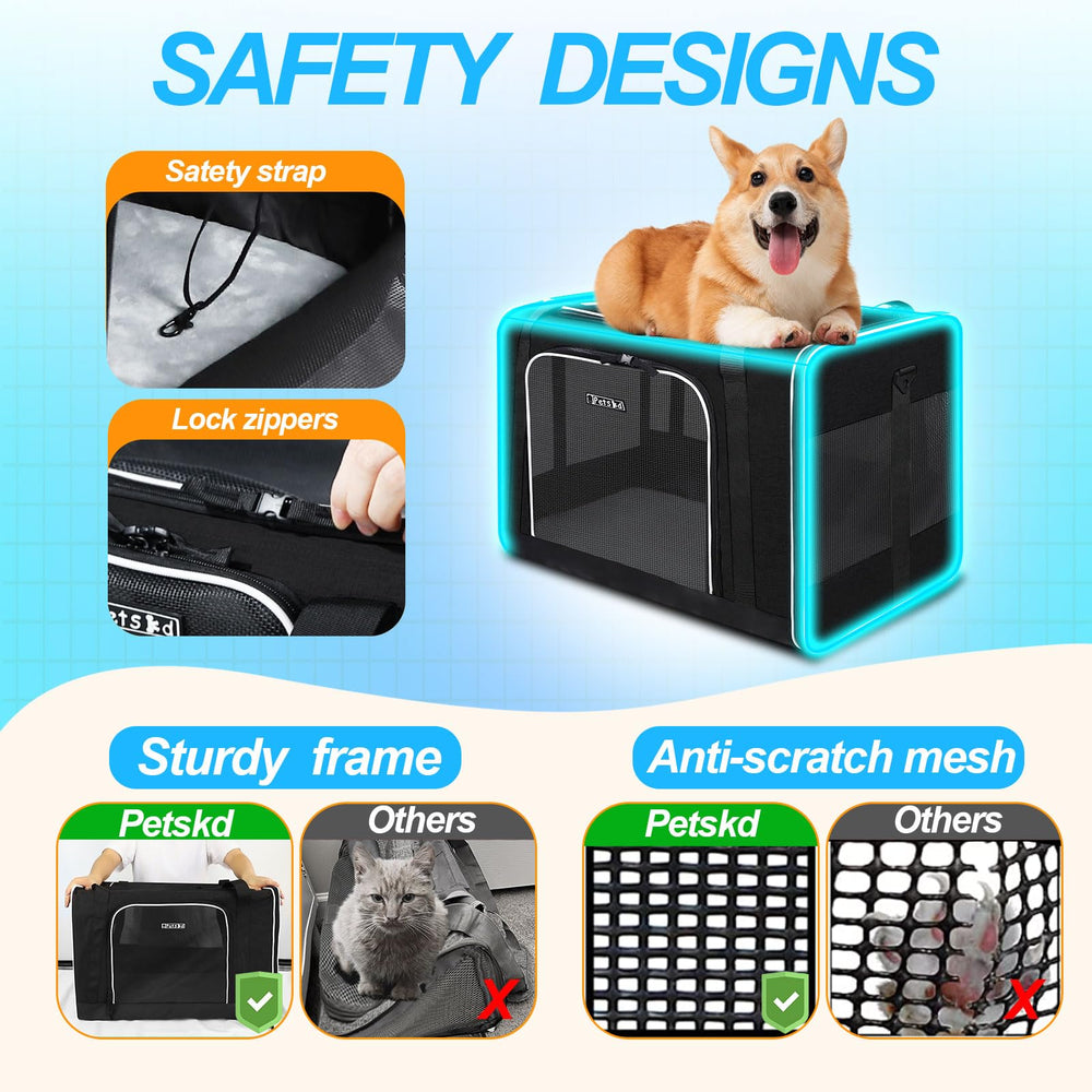 Petskd extra large carrier car travel setup with seat anchors for safety.