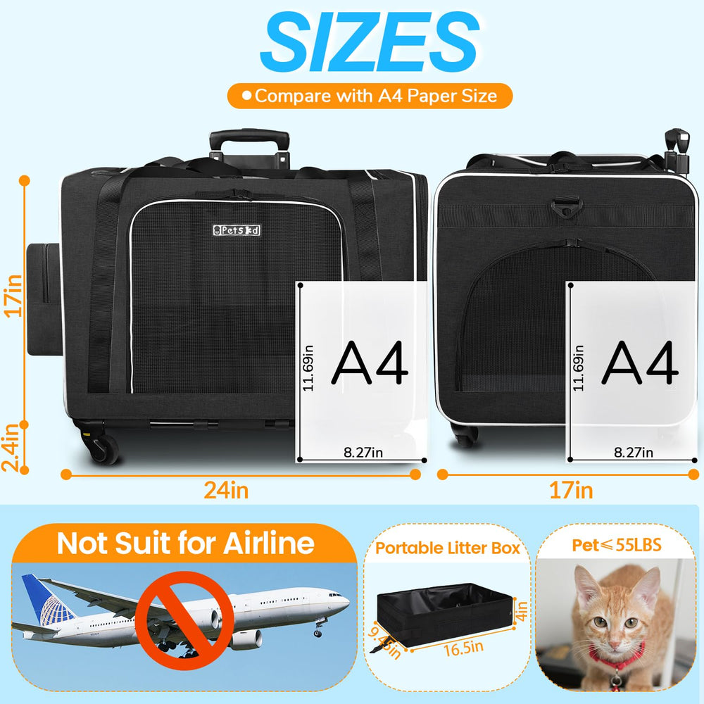 Petskd carrier folded flat with pockets for space-saving storage.