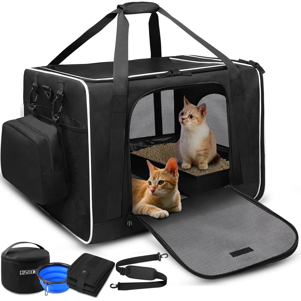 Petskd extra-large cat carrier front view, roomy travel space for traveling pets.