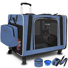Petskd extra-large cat carrier with wheels front view for easy travel with large cats
