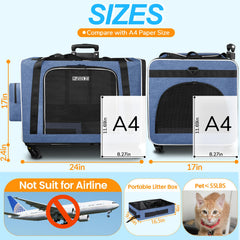 Petskd extra-large cat carrier with wheels side view showing suitcase-style mobility