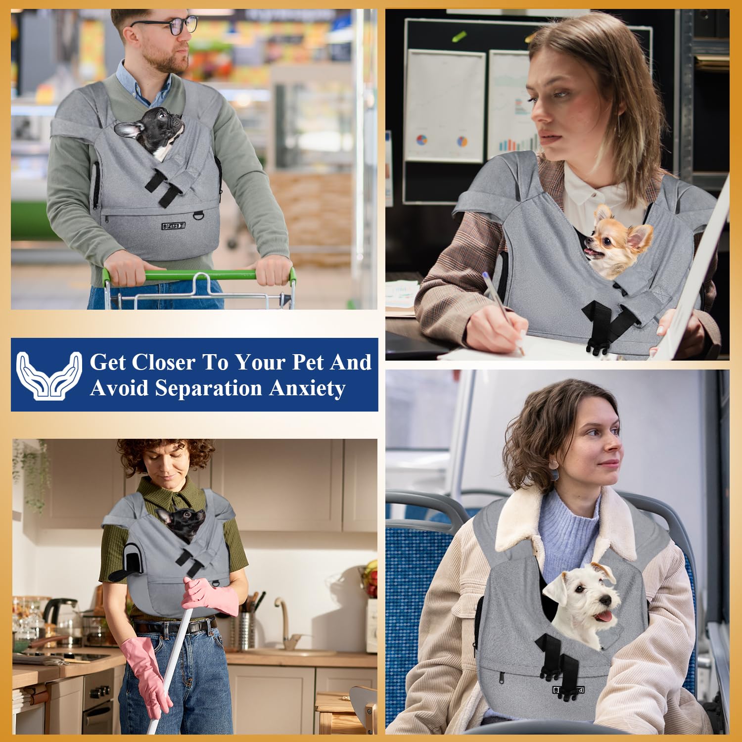 Petskd front pocket stores essentials while on the go.