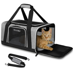 Petskd under-seat grey carrier fits under the seat for easy cabin travel.
