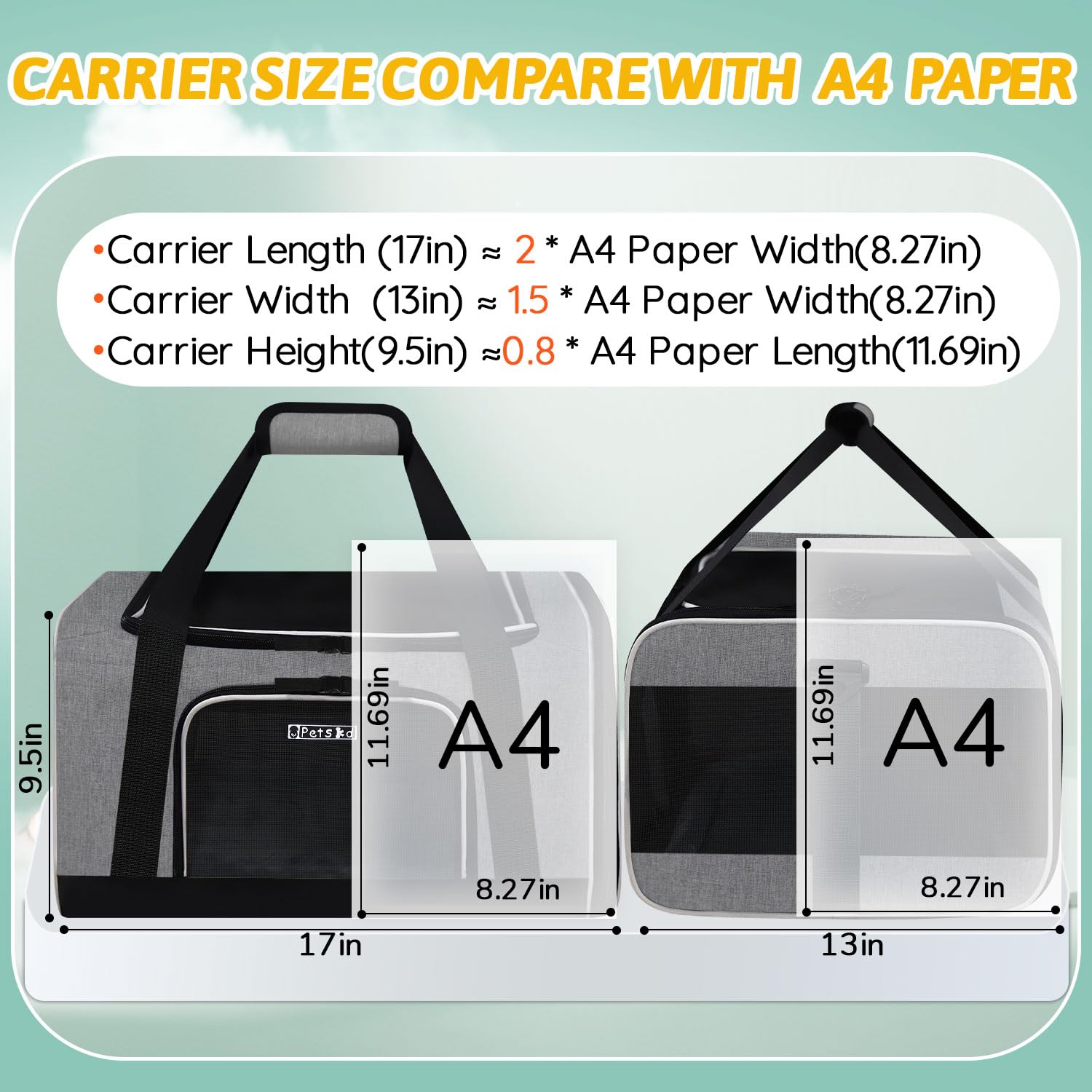 Petskd carrier with five-sided mesh ventilation for airflow and pet visibility.