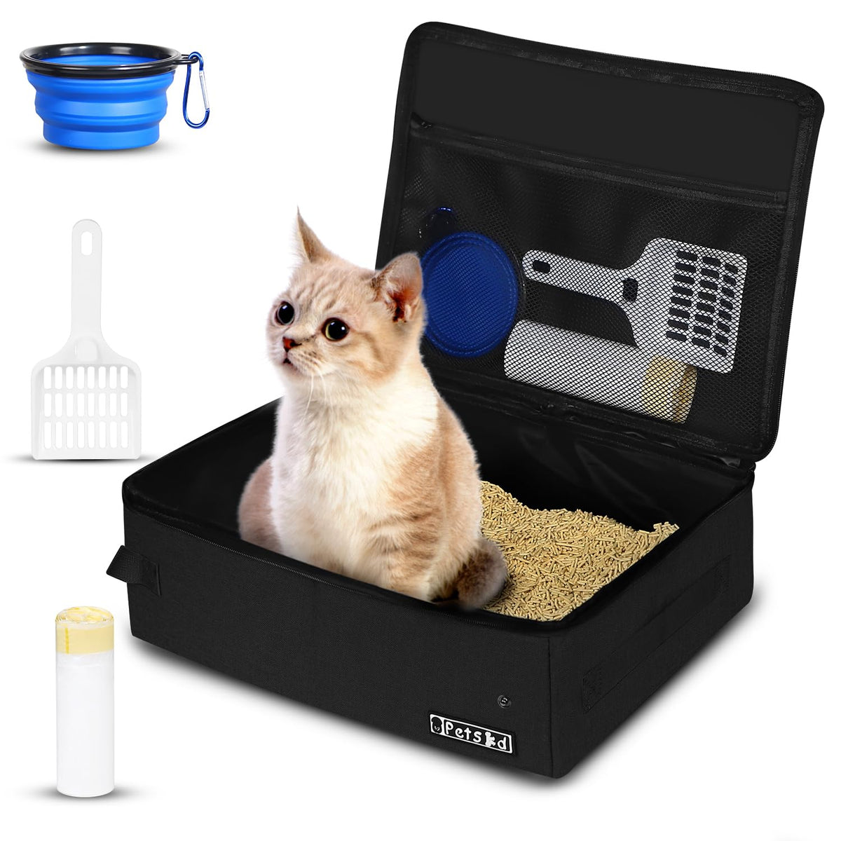 Petskd portable cat travel litter box with lid offers a spacious interior for travel.