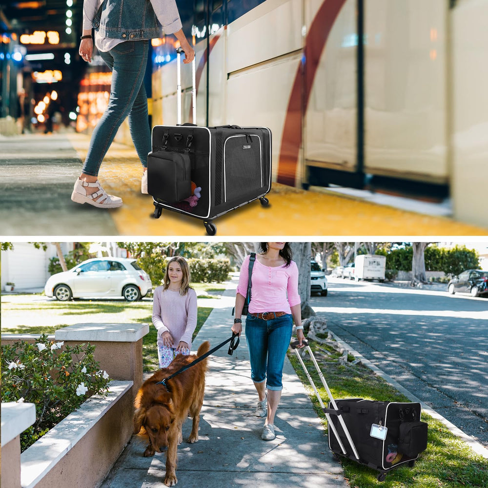 Petskd soft-sided design offers suitcase-style, shoulder bag versatility for travel.