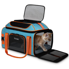 Petskd top expandable carrier under seat blue enables easy airline cabin use