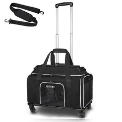 Petskd top-expandable pet carrier with wheels front view shows secure zipper and breathable mesh.