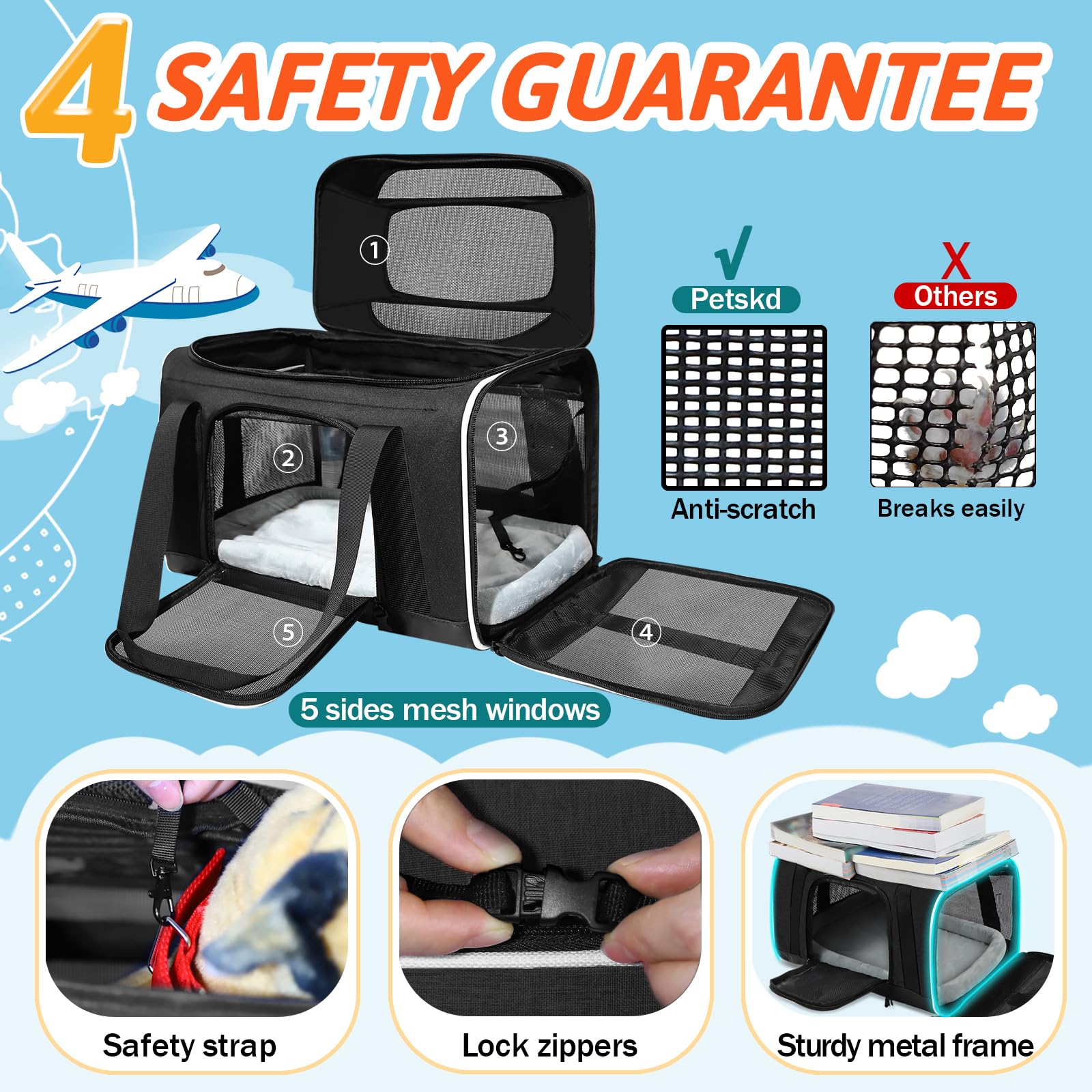 Petskd top-expandable pet carrier wheels inside view with pet space.