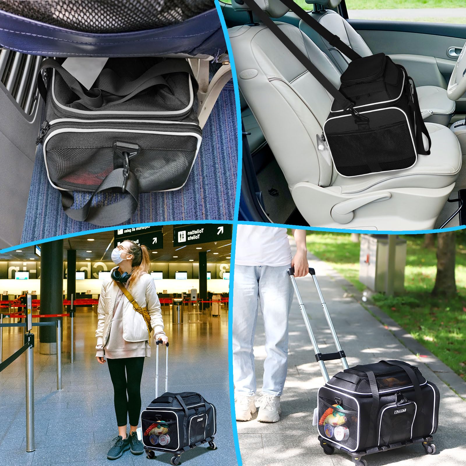 Petskd top-expandable pet carrier wheels zipper safety close-up.