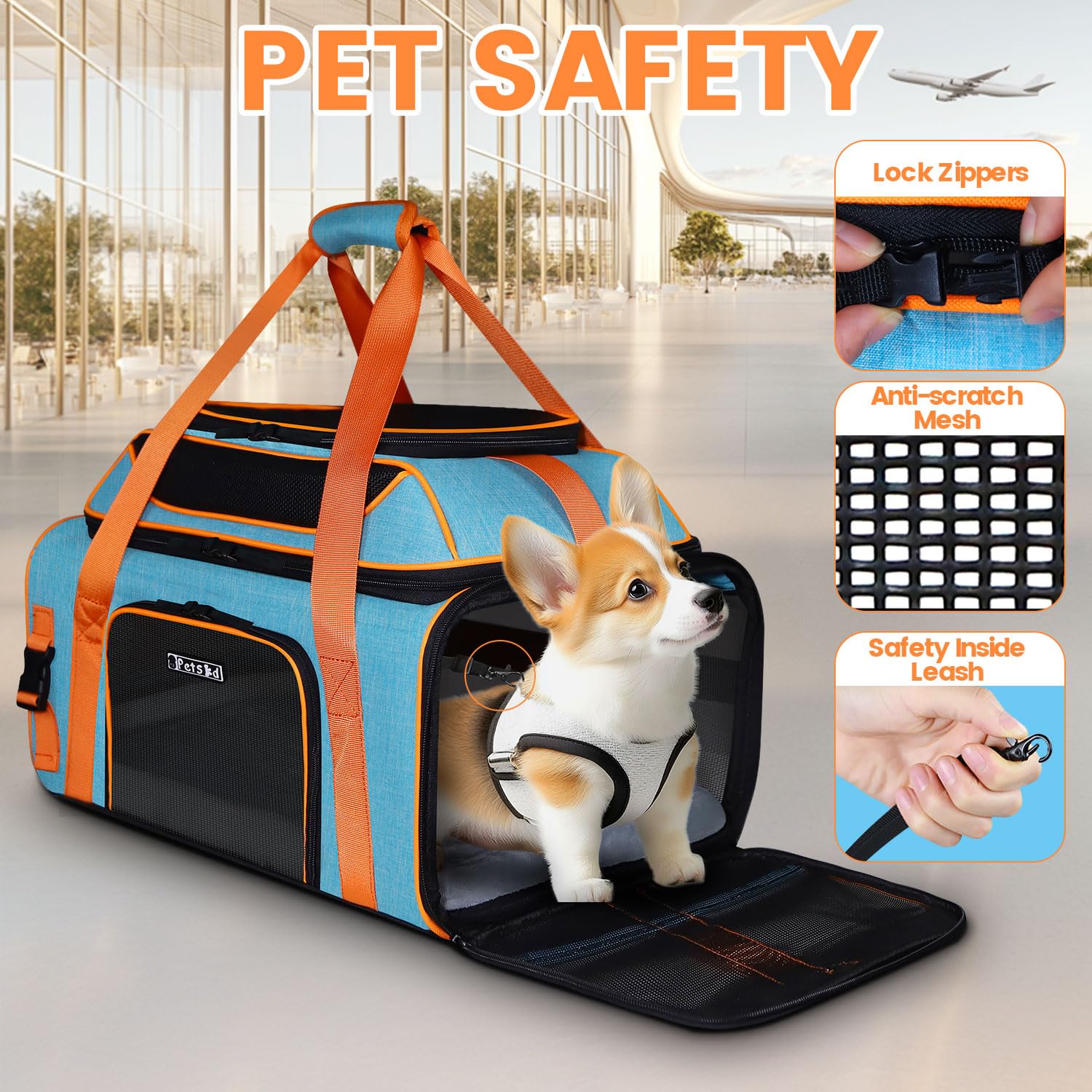 Petskd top expandable structural-design blue features stainless steel frame for stability