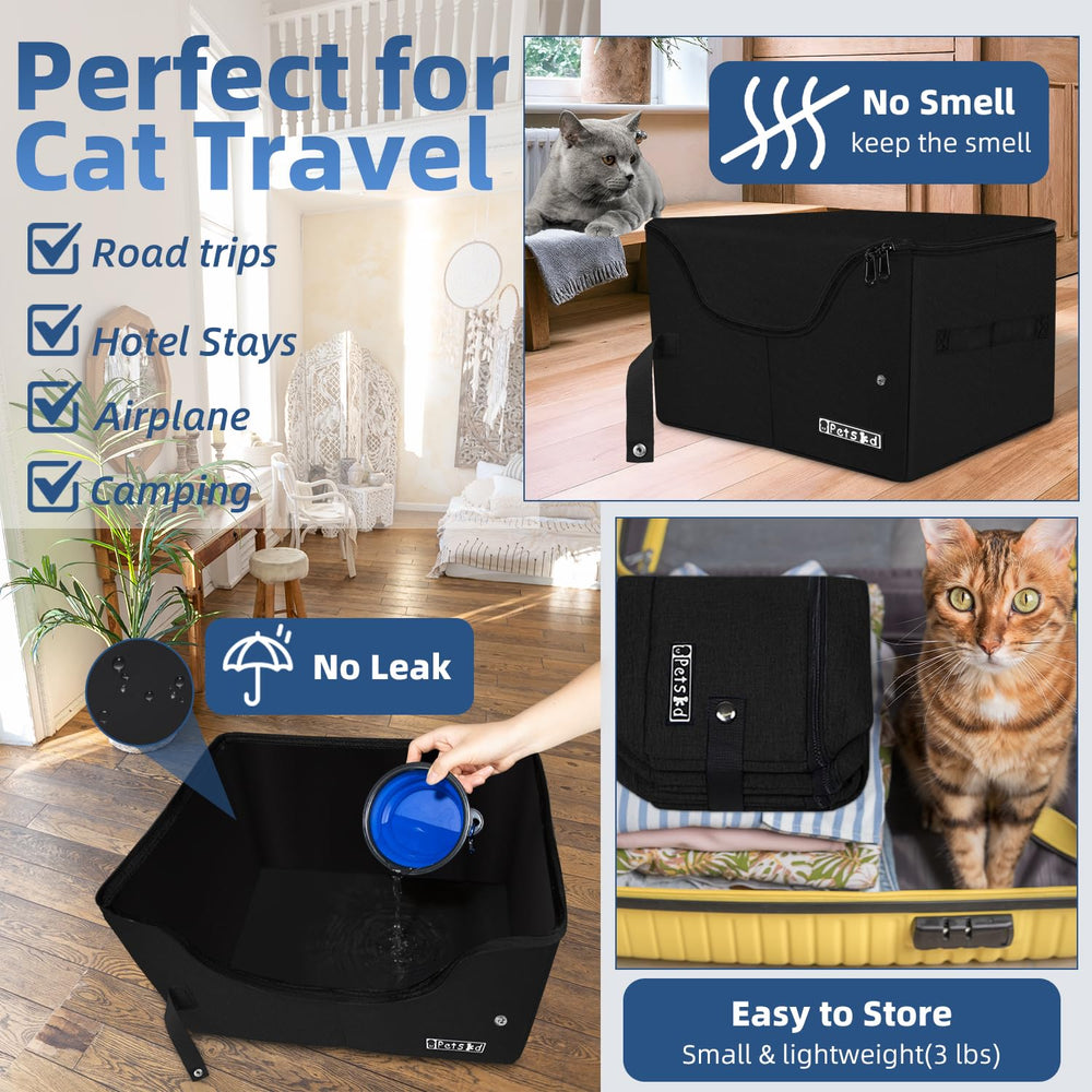 Petskd travel litter box with 10 liner bags enables quick, tidy cleanup
