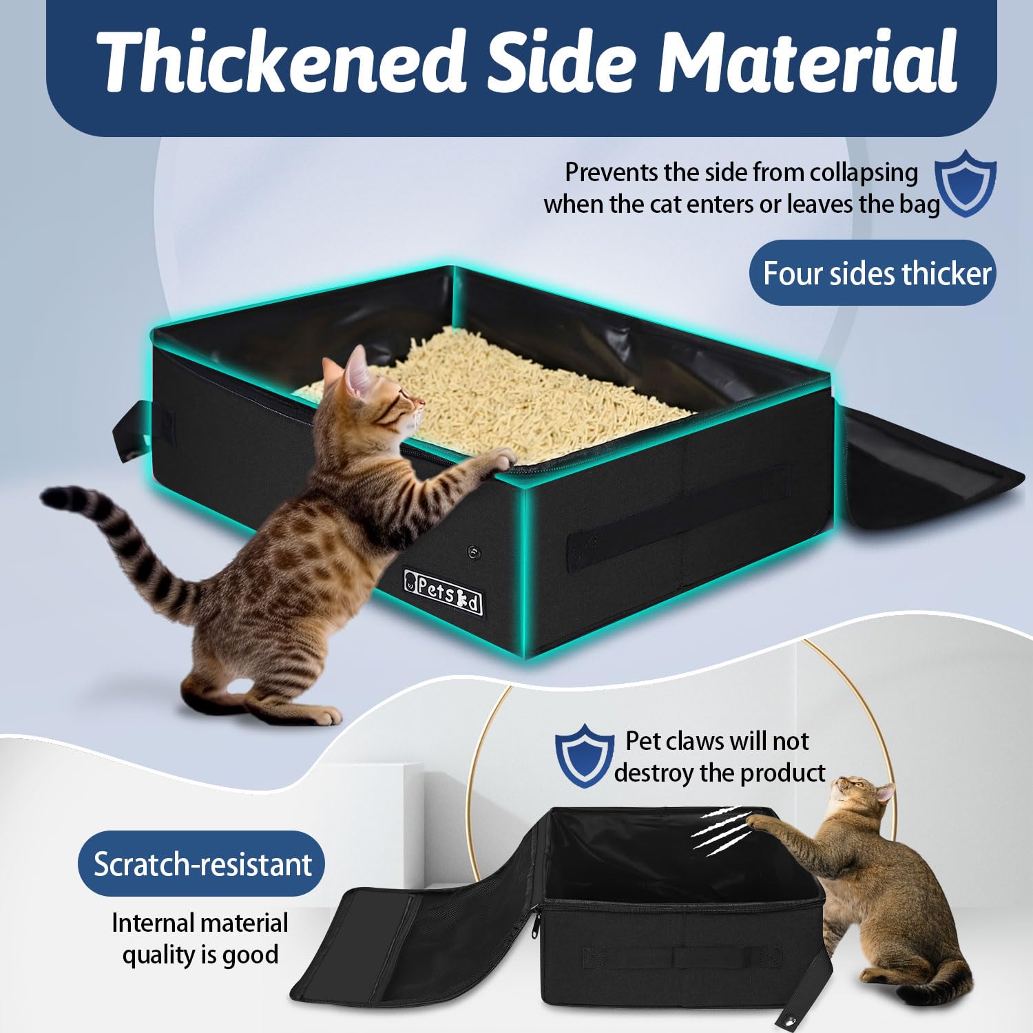 Petskd travel litter box inner waterproof material reduces spills during trips