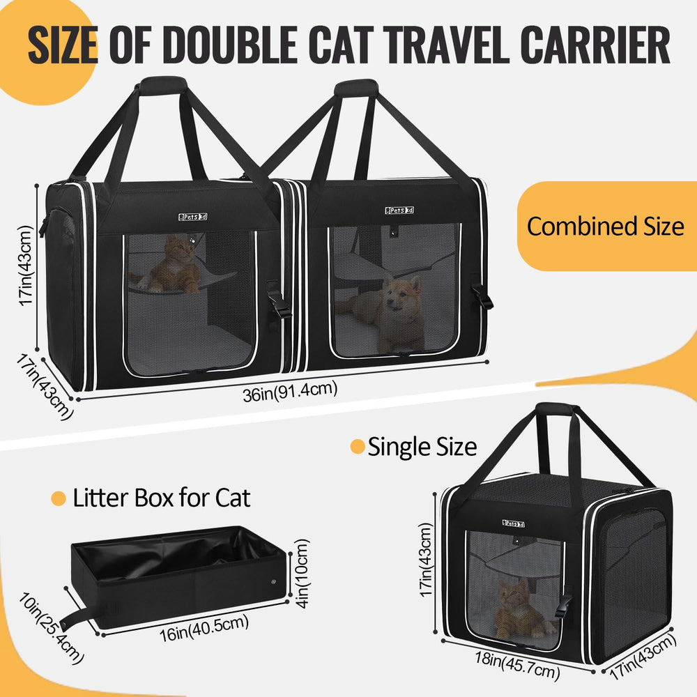 Petskd two-cat carrier middle zipper connects two carriers for flexible setups.