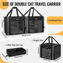Petskd two-cat carrier middle zipper connects two carriers for flexible setups.