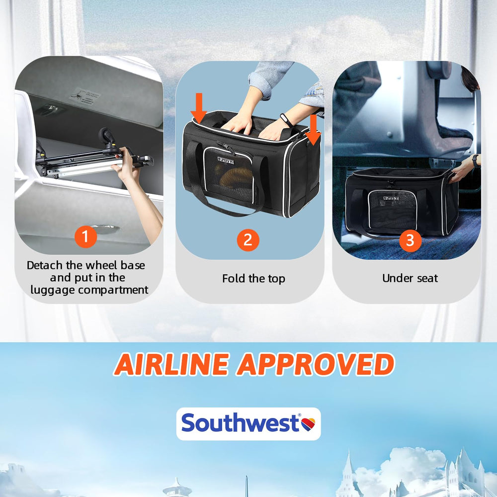 Petskd under-seat airline-approved carrier fits cabin space for Southwest flights