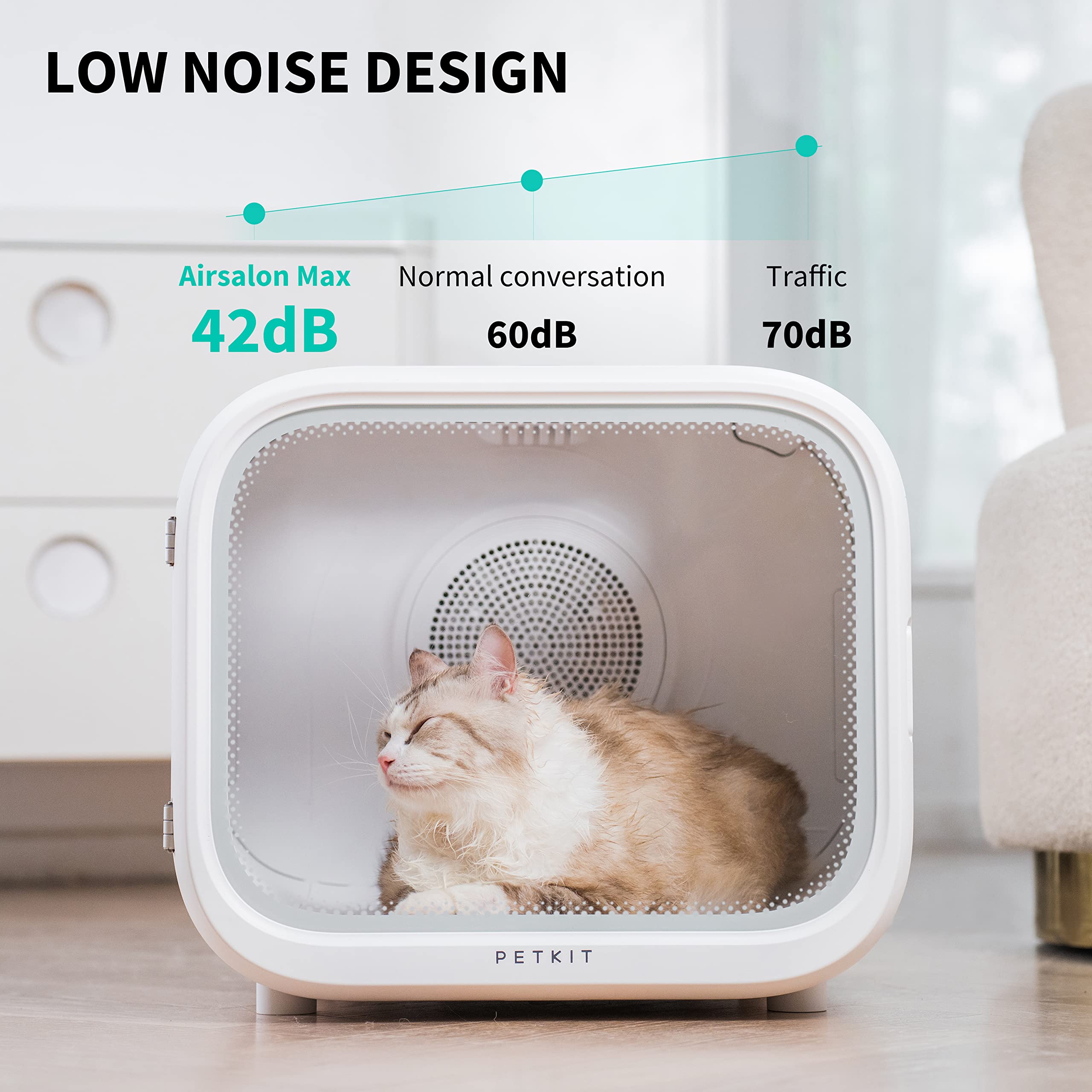 PETKIT AIRSALON MAX pet inside during drying session.