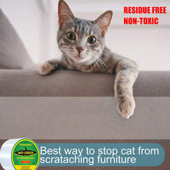 Petslucent cat scratch tape shown on sofa demonstrates discreet, pet-safe protection.
