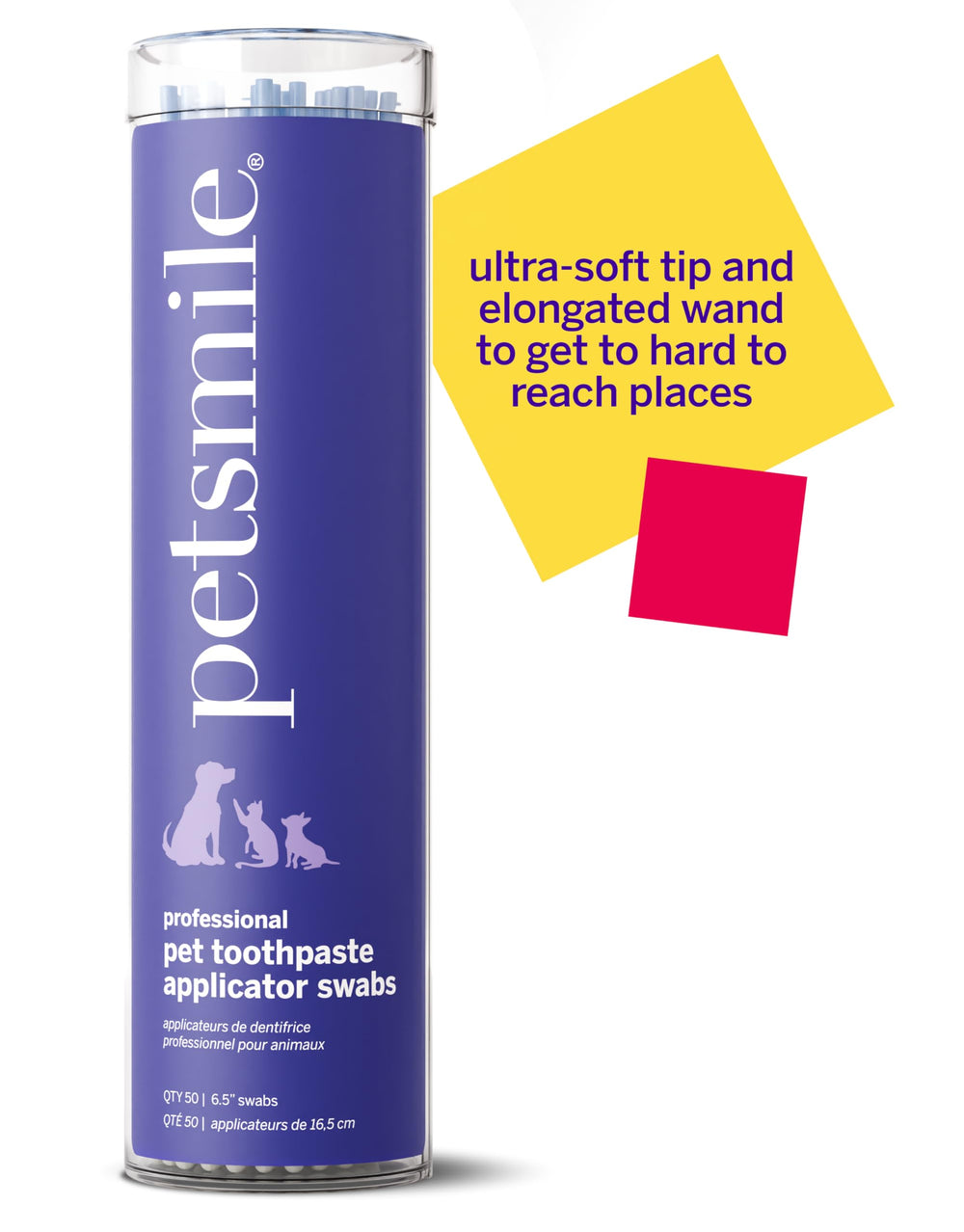 Petsmile applicator swabs featuring an ultra-soft tip for gentle gum care.