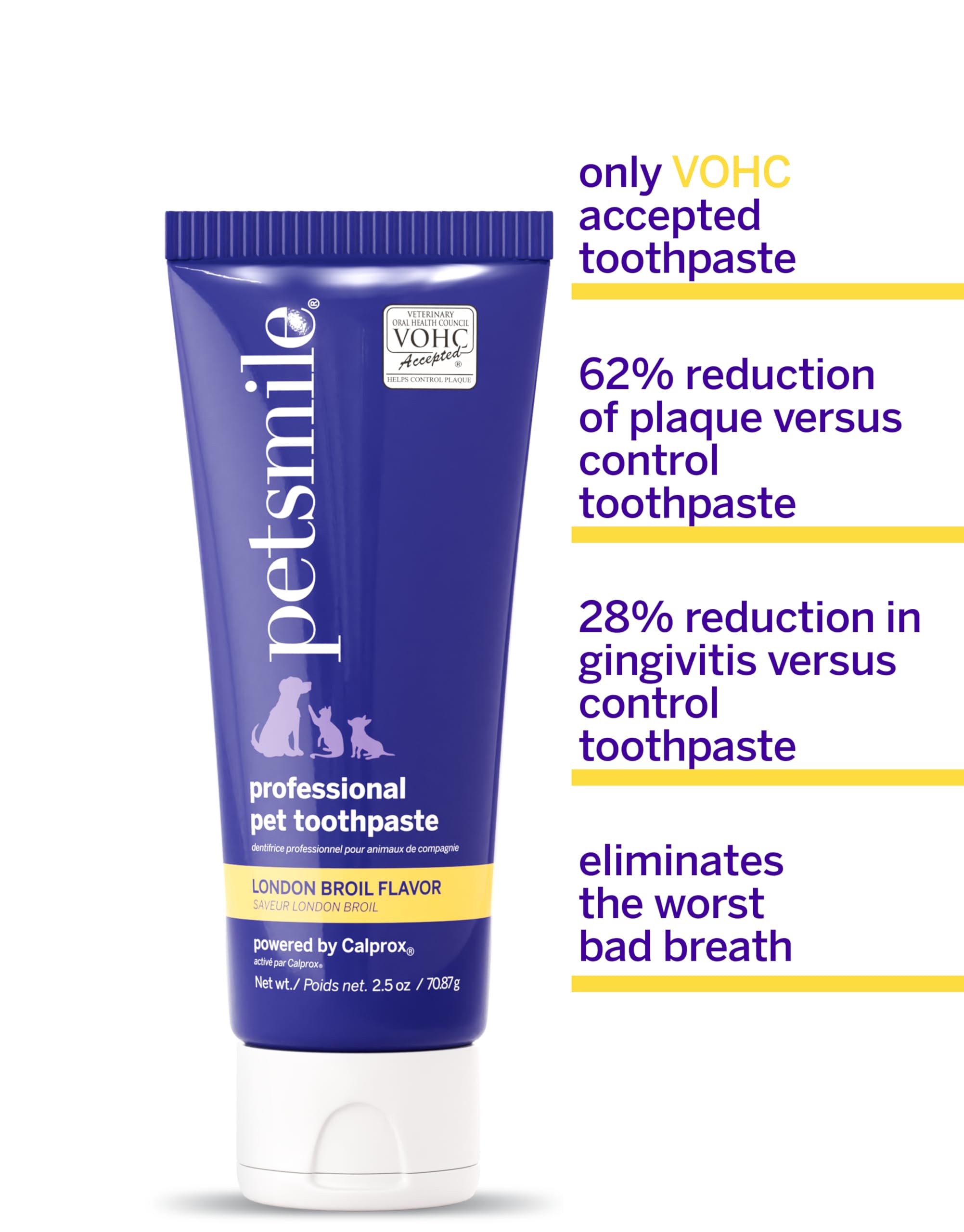 Petsmile Calprox close-up highlighting pellicle cleaning action for cleaner teeth.