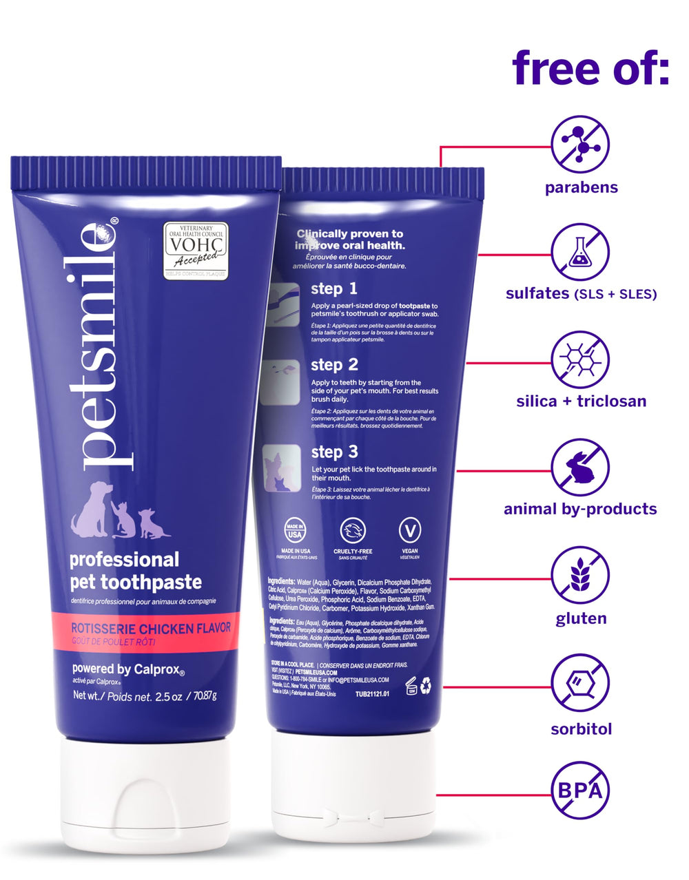 Petsmile Pro toothpaste tube closeup, highlighting its no-brush formula for easy dental care.