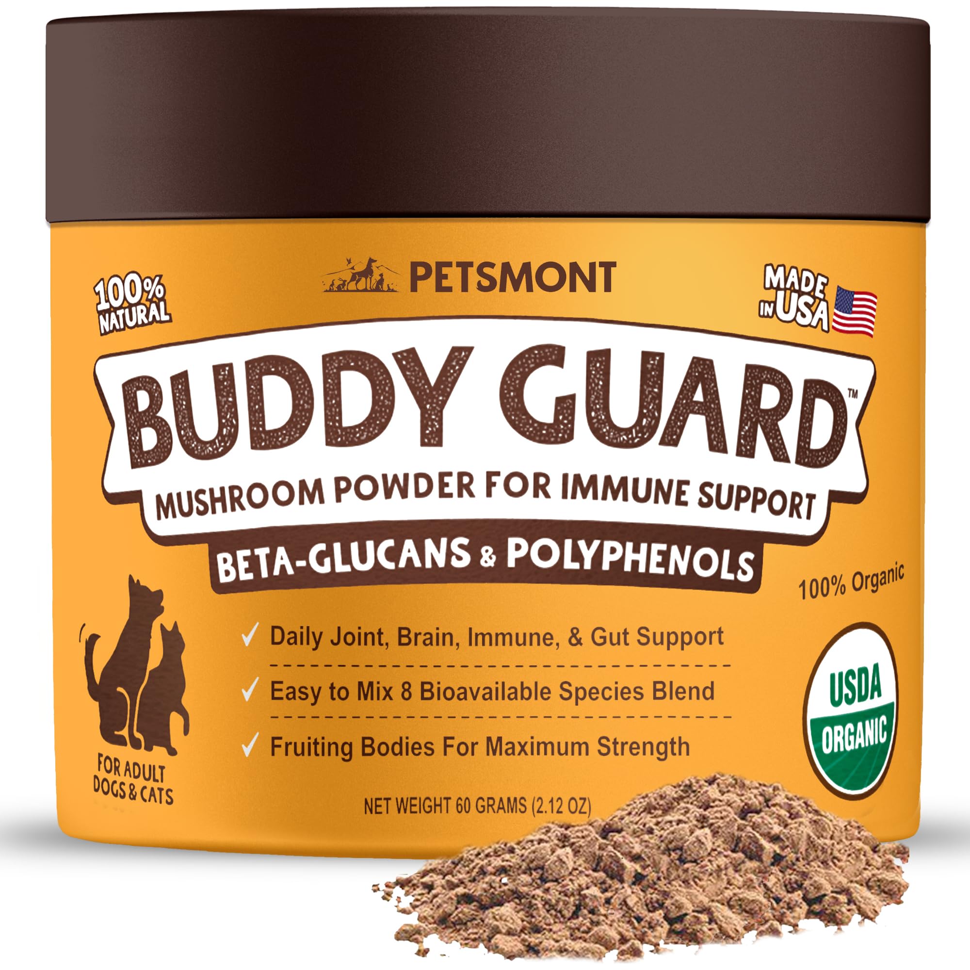 Petsmont Buddy Guard bottle front label highlighting immune support