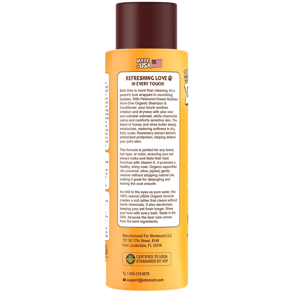 Petsmont Dream Bubbles sensitive-skin-hero badge highlighting toxin-free formula.