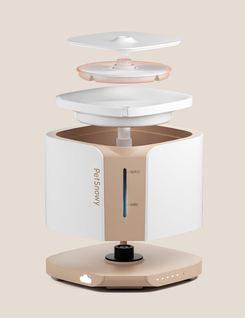 PetSnowy cat water fountain filter 3-stage filtration close-up shows media
