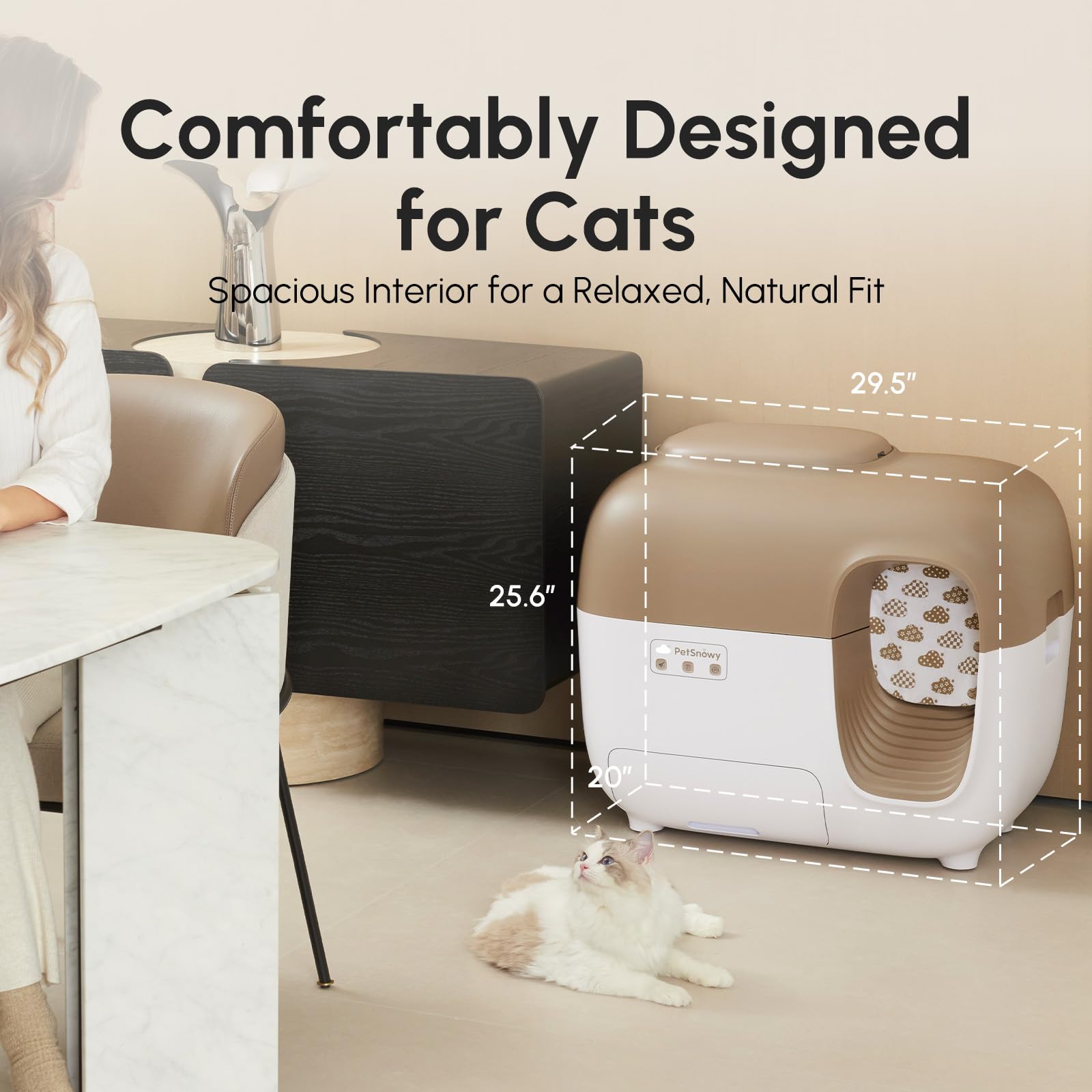 PetSnowy-large-cat-friendly-dimension image emphasizing capacity for multiple cats.