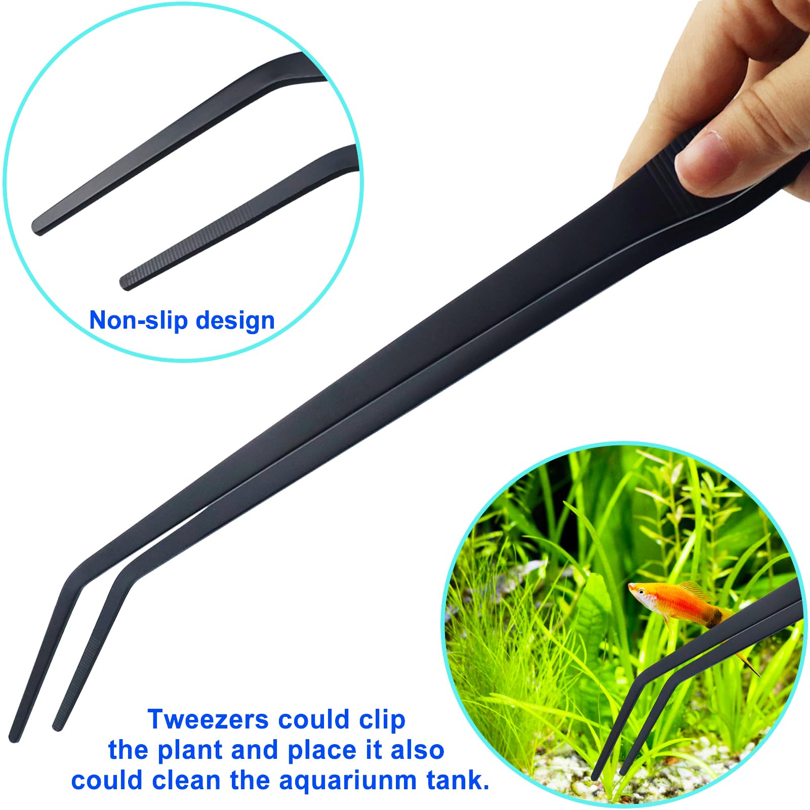 Petsocie curved tweezers grip delicate stems without disturbing substrate.