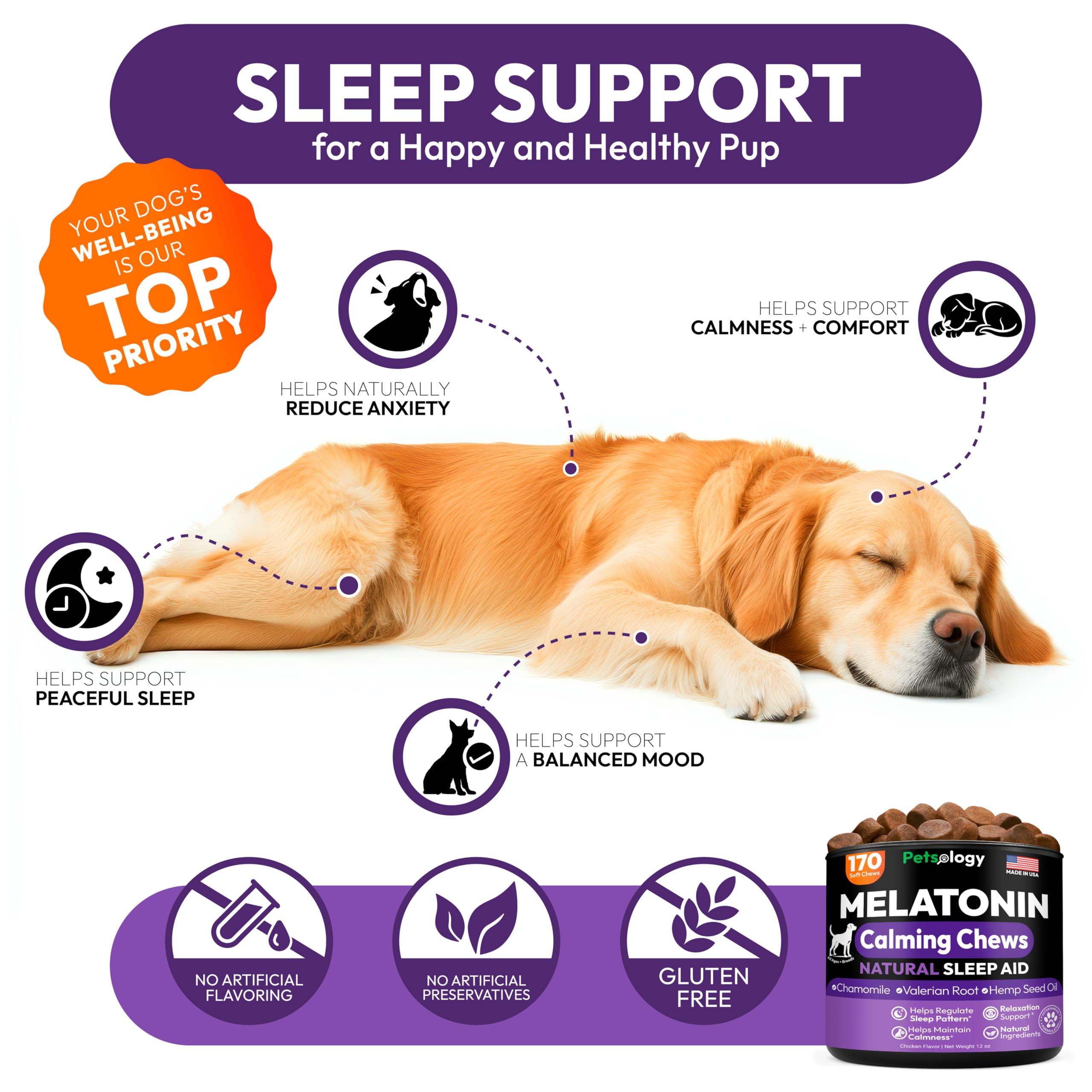 Petsology Advanced Melatonin dog chews puppy-friendly — easy way to establish sleep routine