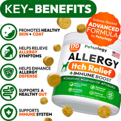 Petsology Dog Allergy Relief Chews chews closeup shows omega 3 and probiotics for itchy skin