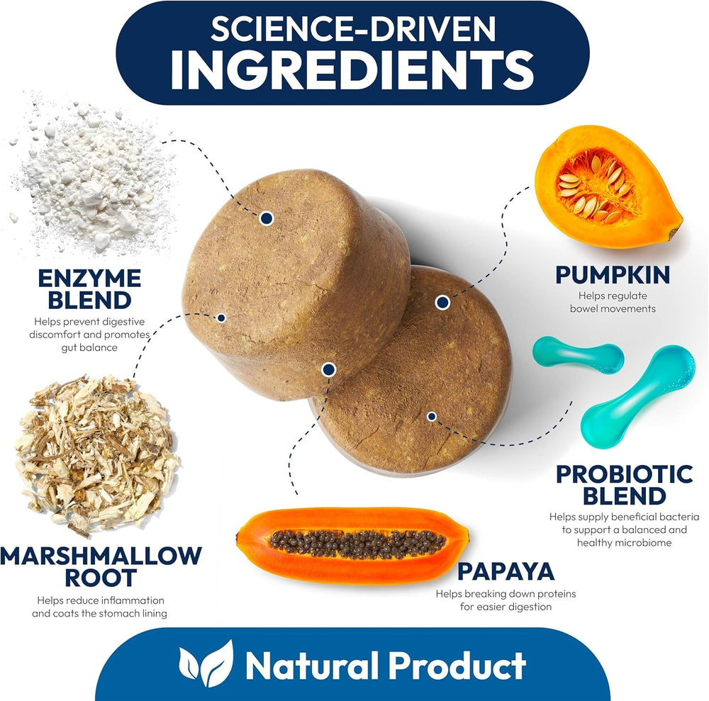 Petsology dog probiotics chews closeup show chewy texture for tasty daily dose.