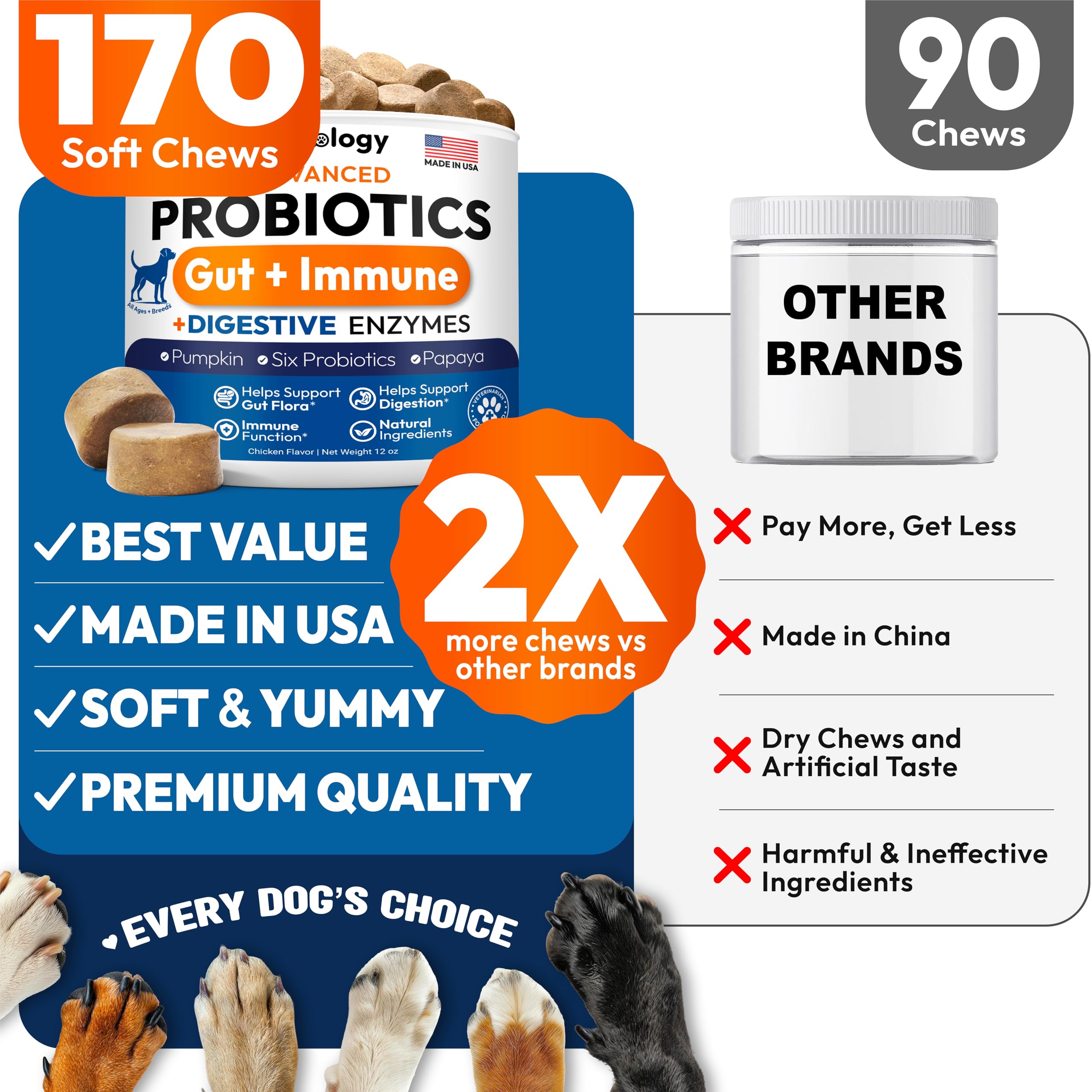 Petsology Probiotics for Dogs chews shown beside a bowl, ready for daily feeding.