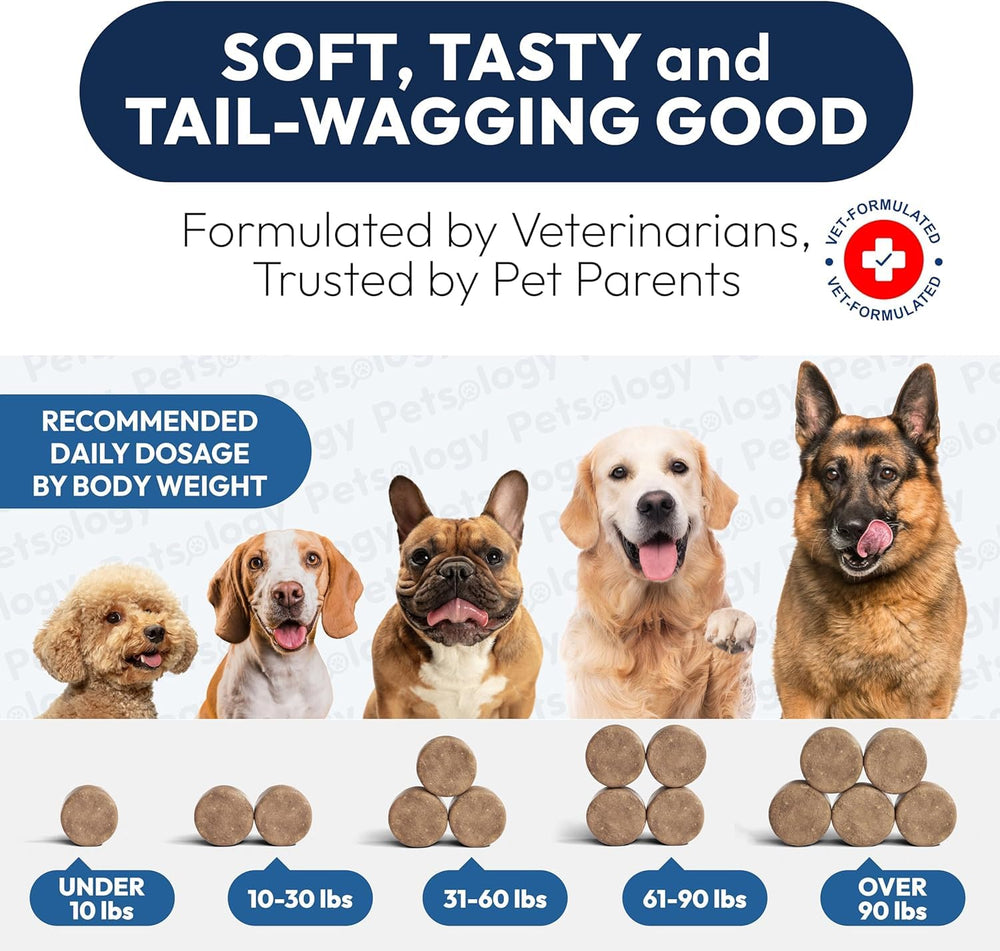 Petsology dog probiotic ingredients list image points to natural formula.