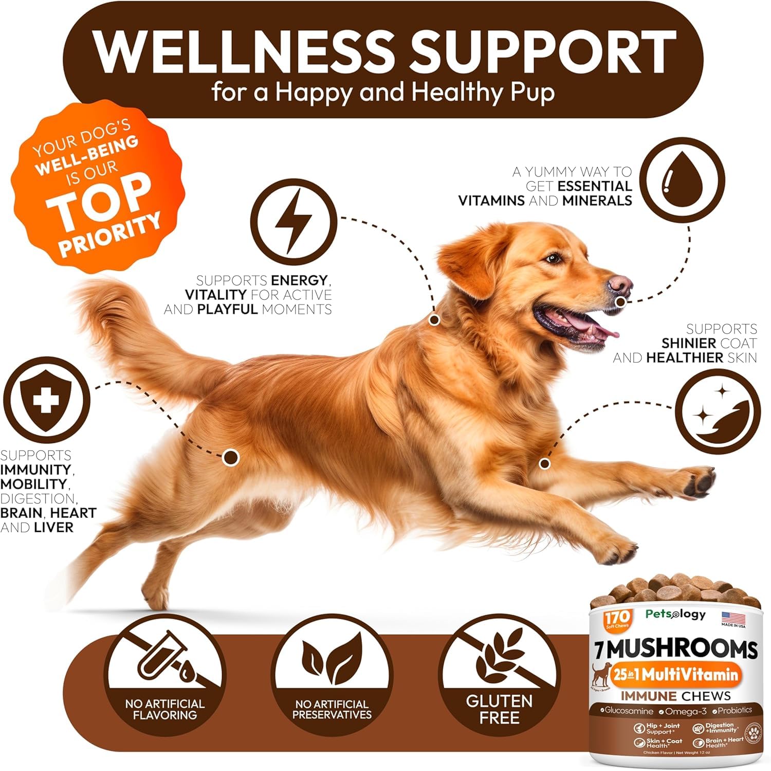 Petsology shiitake dogs chews for gut and skin health