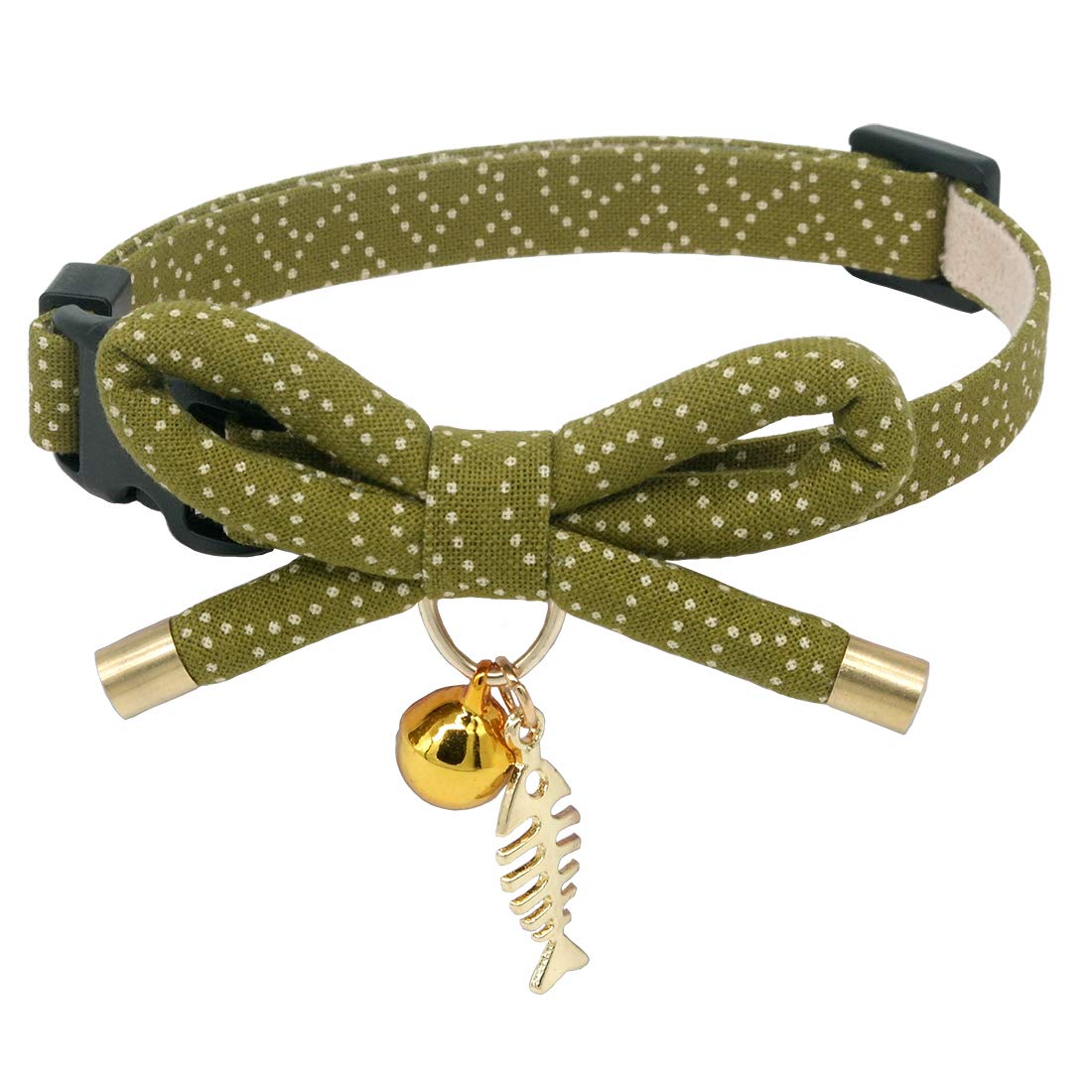 PetSoKoo bowtie cat collar with bell in green for daily wear