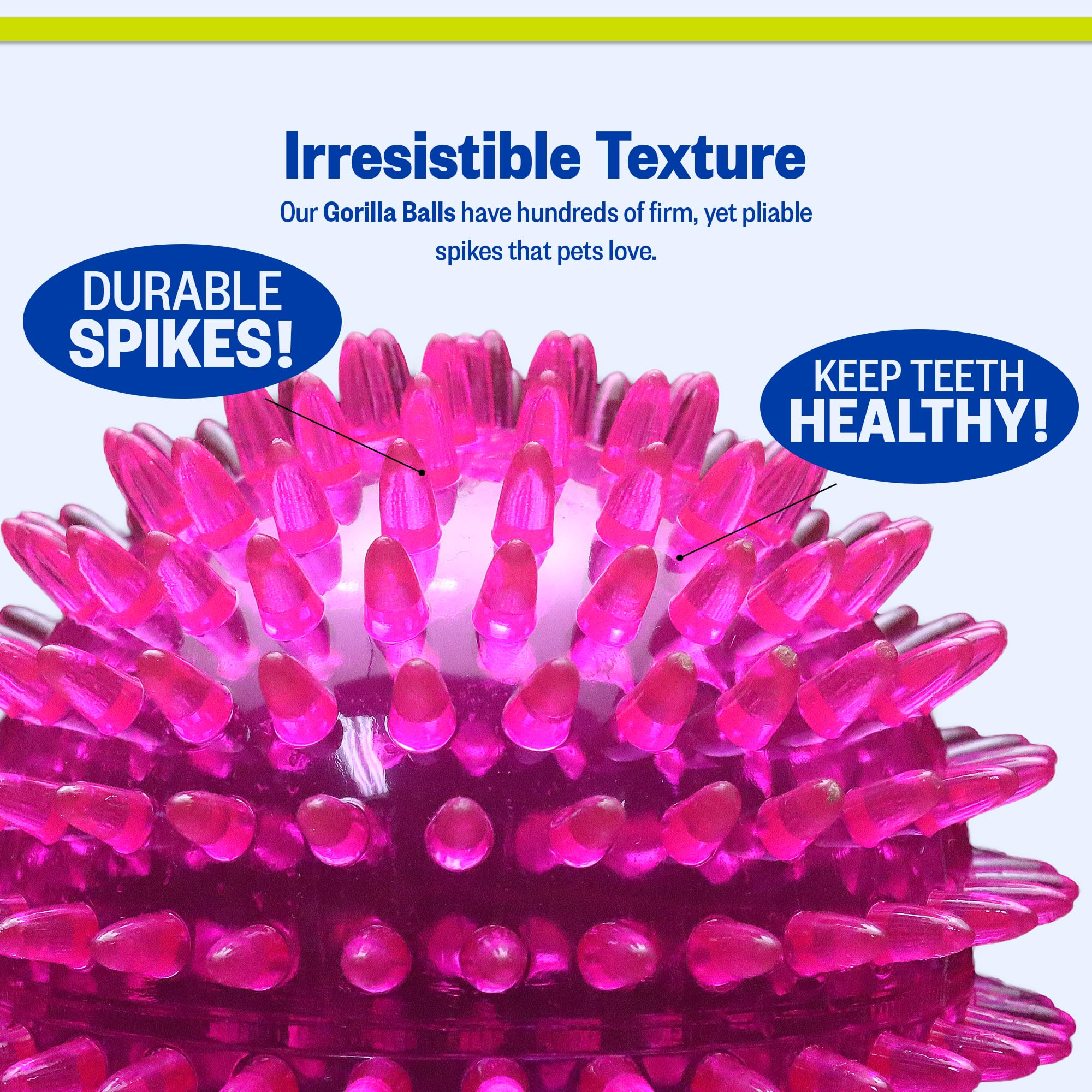 PetSport Gorilla Spiky Ball textured spikes enhance grip for fetch and chew sessions.